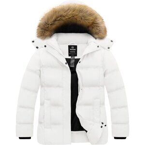 Women's Quilted Puffer Jacket Coats White Thicken Removable Hood Winter Warm